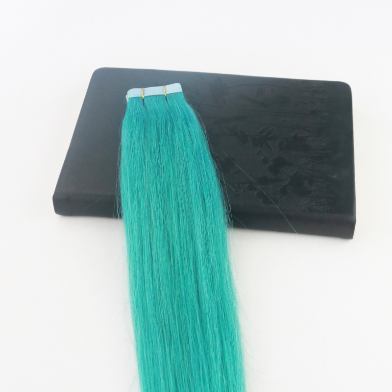Seamless Tape in Hair Extensions #Teal Green 100% Remy Human Hair Extensions Straight for Fashion Women 40Pcs 100G/Package