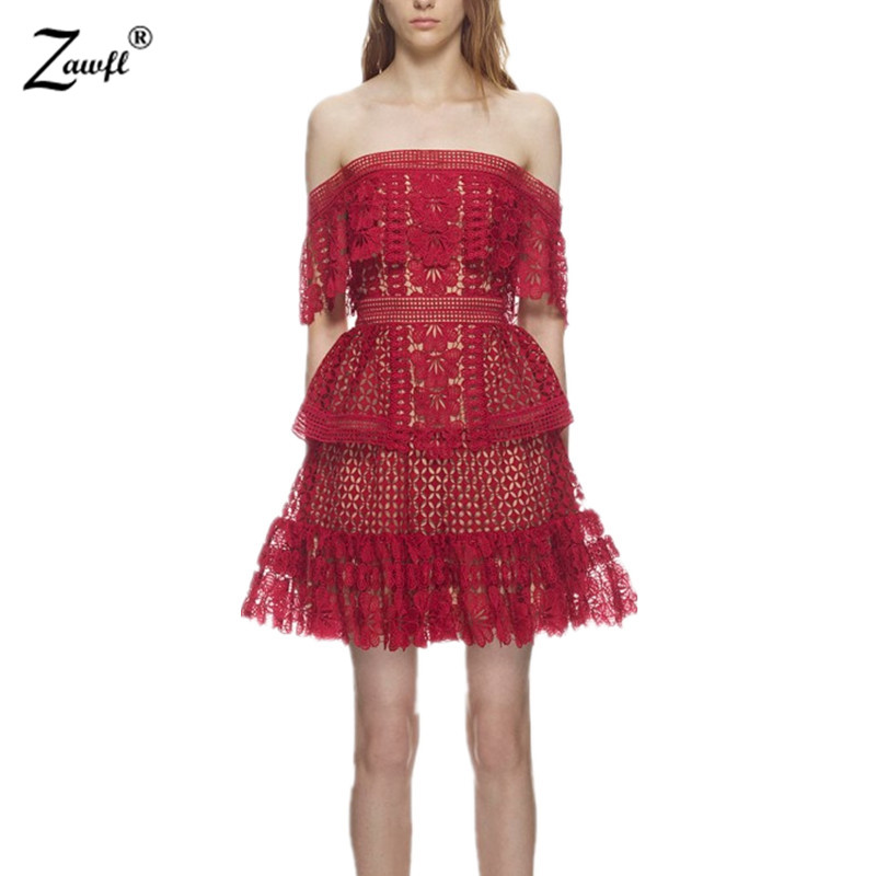 ZAWFL High Quality Women Hollow Out One Shoulder Ruffles Lace Dress Runway Self Portrait Dress, Picture color
ZAWFL High Quality Women Hollow Out One Shoulder Ruffles Lace Dress Runway Self Portrait Dress, Picture color