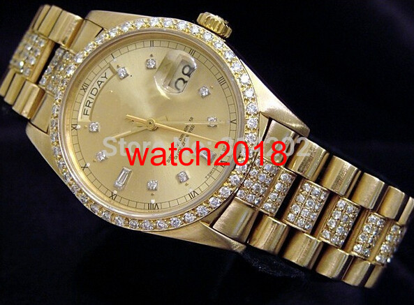 Luxury Watch Men Perpetu@l 18K GOLD DAY DATE PRES1DENT WATCH W/DIAMONDS Wristwatches Automatic Watches Men Mens Watch