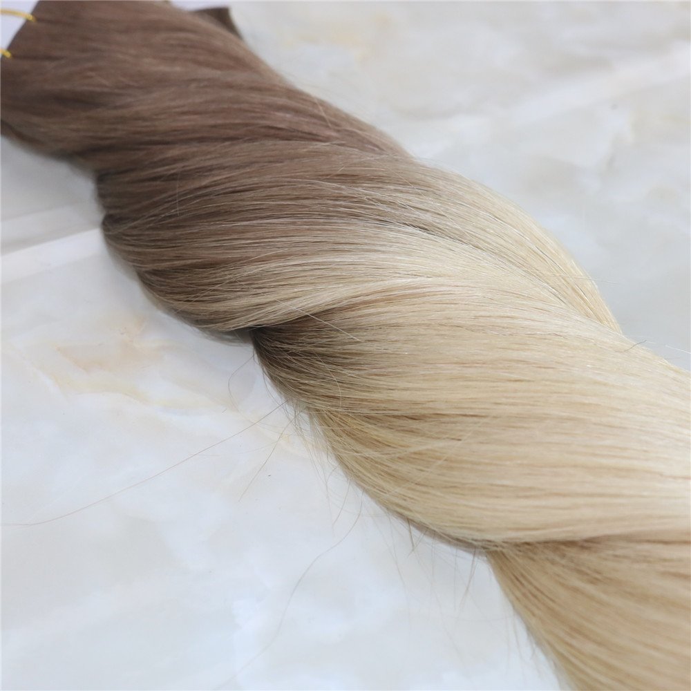 Glue in Hair Ombre Extensions Tape on Brazilian Remy Hair Fading Color Light Brown #6 to Bleach Blonde #613 Dip Dye Color Weft
