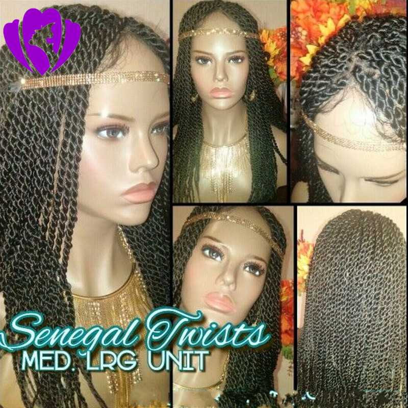 Hotselling black senegalese twist wig with baby hair Lace Front Twist Braided Wigs For Black Women Mambo Full Head