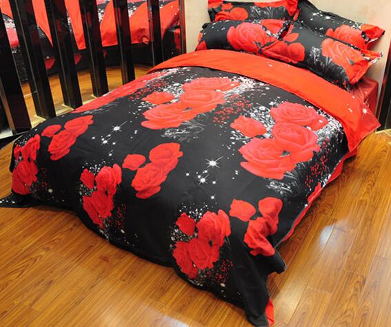 3D Rose Bedding Set Romantic Duvet Cover Bed Sheet Pillowcase Bedclothes 3 pcs Queen King