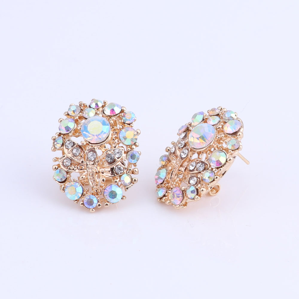 Women AB Color Crystal Jewelry Sets With Necklace Earrings Bracelet Ring Statement Necklaces Boho Trendy Wedding for Party Direct Selling