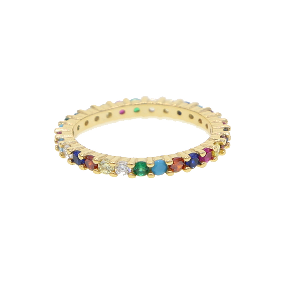 rainbow cz eternity band ring Gold plated 925 sterling silver engagement band colorful multi color cz stone elegance women finger jewelry
