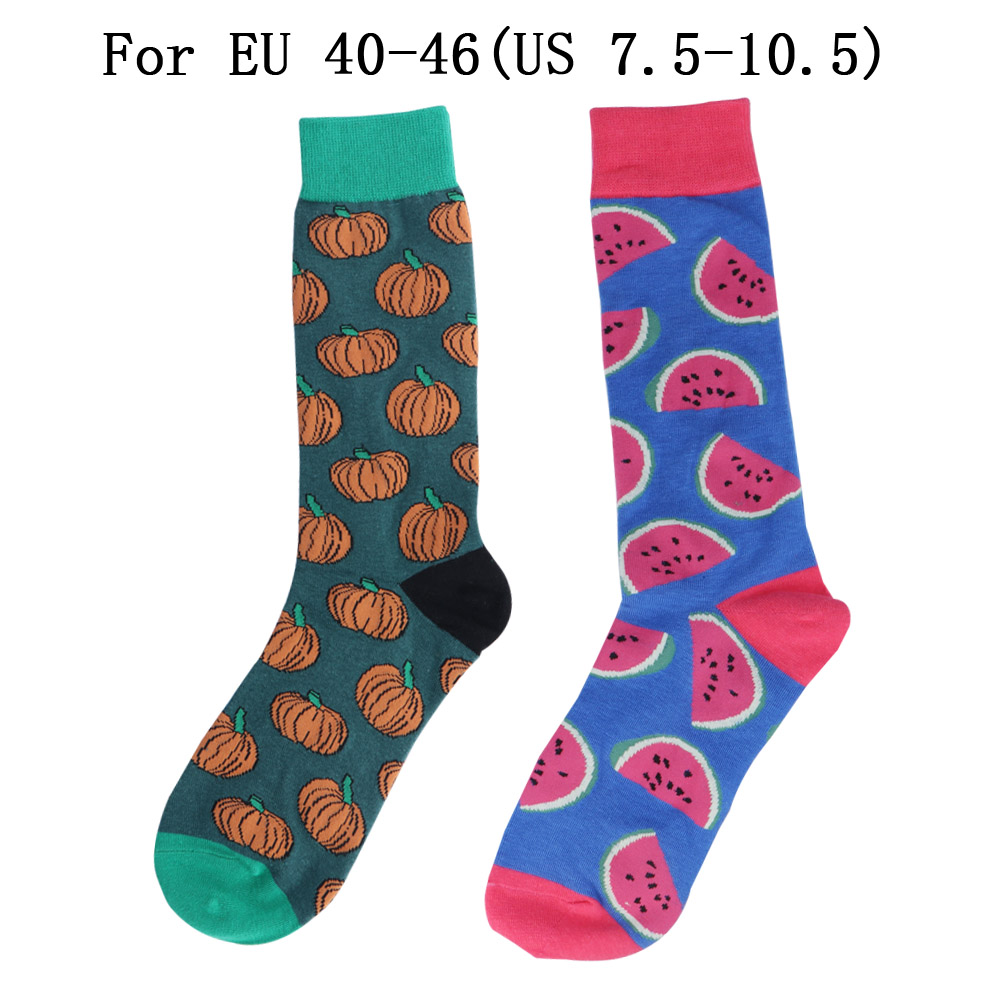 Brand Happy Men Long Socks Funny Pepper Chili Pumpkin Hamburger Chips Gingerbread Cherry Watermelon Banana Cactus Pineapple Sock