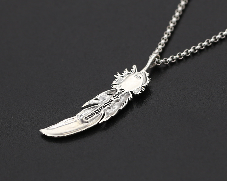 Brand new 925 sterling silver vintage jewelry antique silver Japan unique hand-made designer feather necklace pendants no chain mens