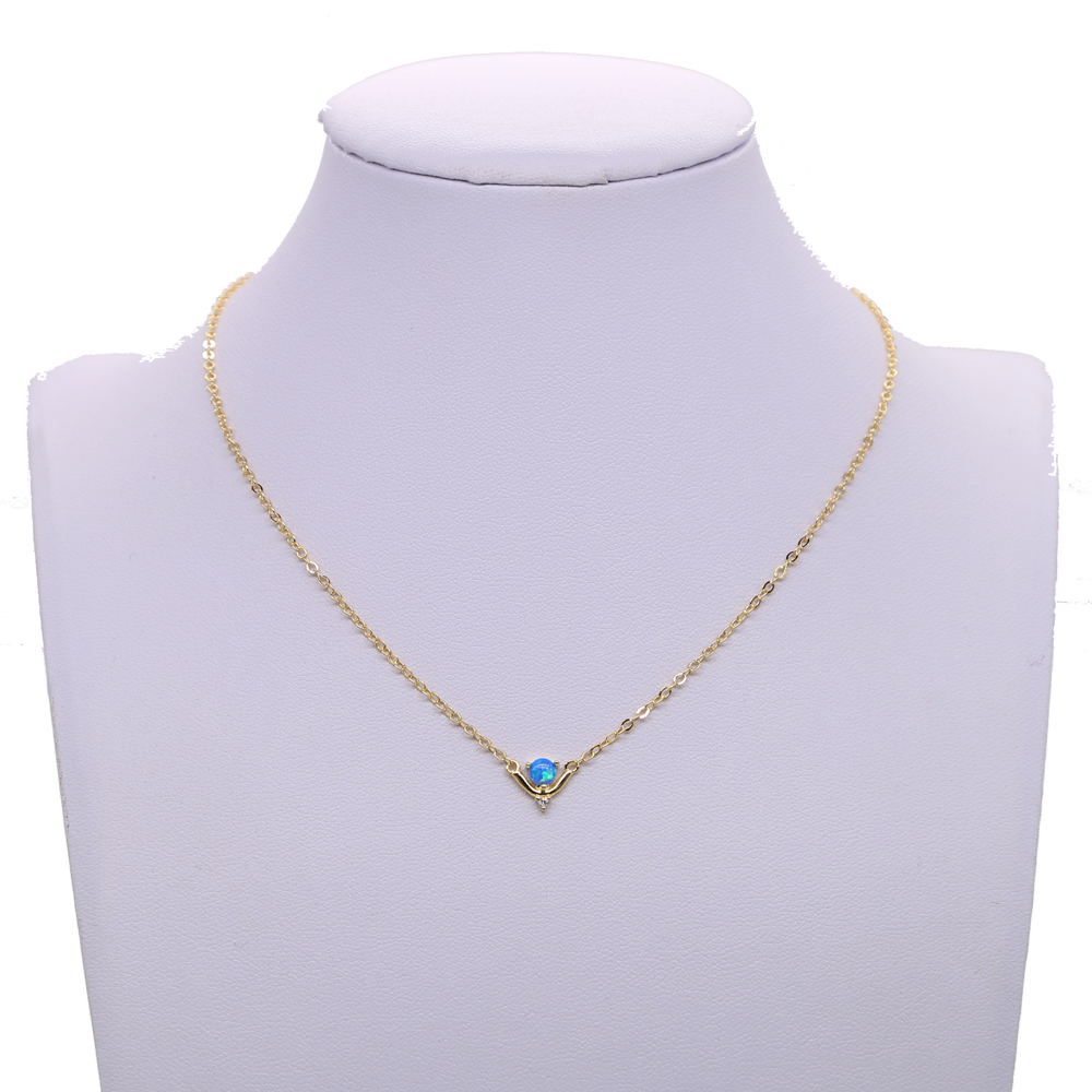 2018 blue fire opal gemstone jewelry necklace simple design elegance lovely girl women coller chain gold plated Gorgeous high quality jewel