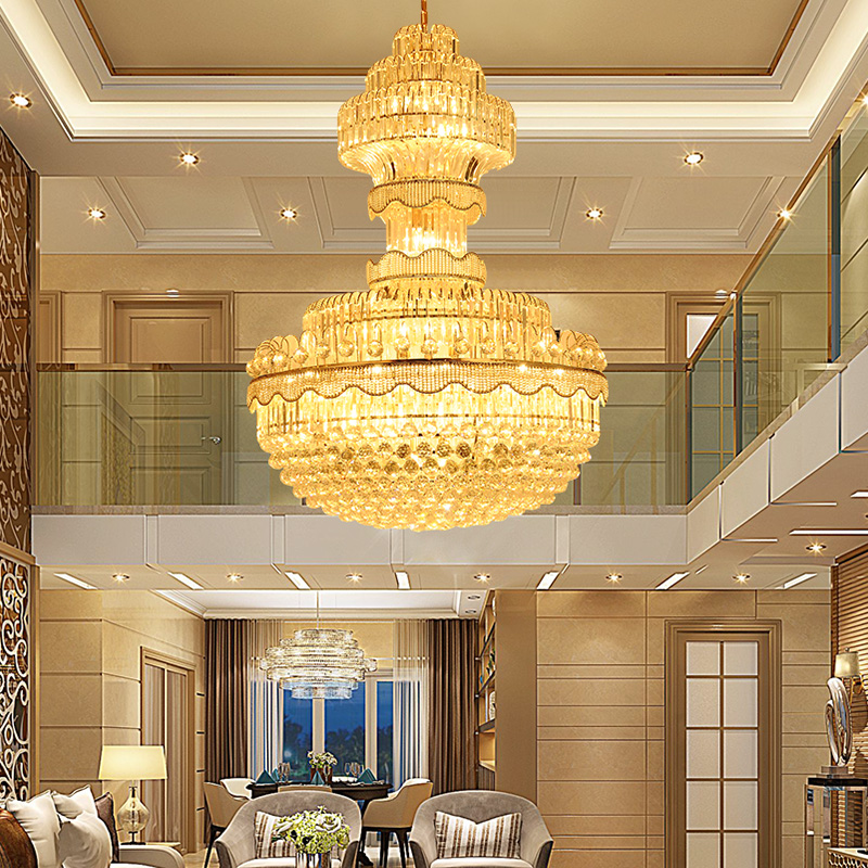 Modern Crystal Chandeliers LED Lights American Large Gold Pendant Lighting Fixture Hall Parlor Lobby Living Room Home Indoor Lighting