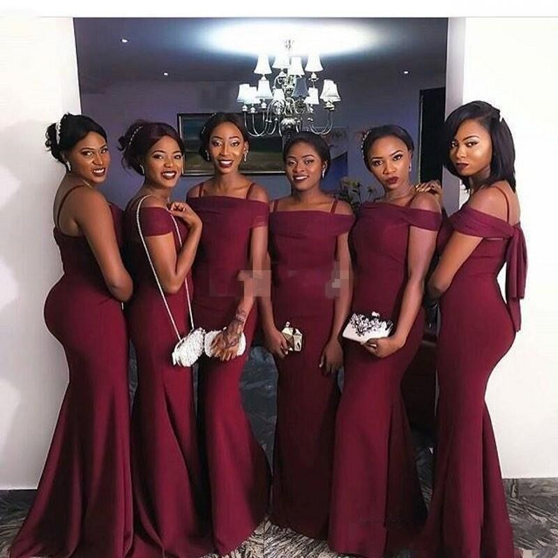 2018 Burgundy Mermaid African Bridesmaid Dresses Spaghetti Straps Cap Sleeves Floor Length With Wraps Plus Size Maid Of Honor Party Gowns
2018 Burgundy Mermaid African Bridesmaid Dresses Spaghetti Straps Cap Sleeves Floor Length With Wraps Plus Size Maid Of Honor Party Gowns