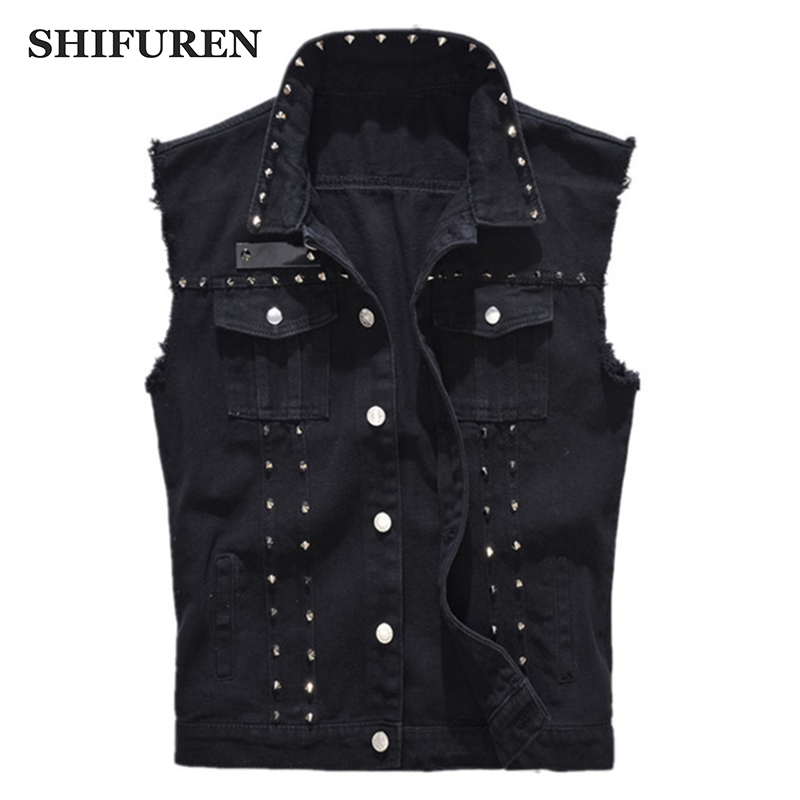 SHIFUREN Denim Vest Men' Punk Rock Style Rivet Cowboy Black Jeans Waistcoat Edge Male Motorcycle Jacket Sleeveless Tanks
SHIFUREN Denim Vest Men' Punk Rock Style Rivet Cowboy Black Jeans Waistcoat Edge Male Motorcycle Jacket Sleeveless Tanks