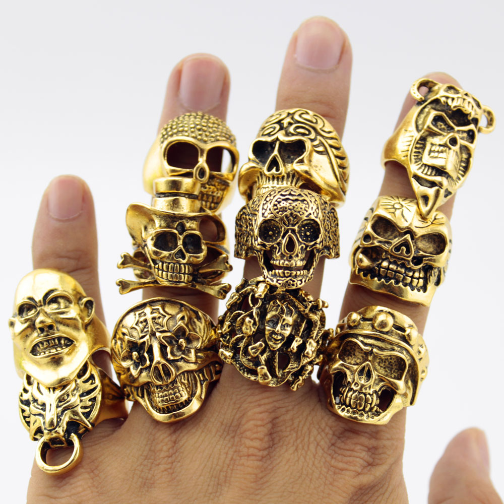 12 Pieces/lot Vintage Punk Men Skull Rings Wholesale Gold Silver Black Alloy Bohemian Statement Ring Men Jewelry Random Style
12 Pieces/lot Vintage Punk Men Skull Rings Wholesale Gold Silver Black Alloy Bohemian Statement Ring Men Jewelry Random Style