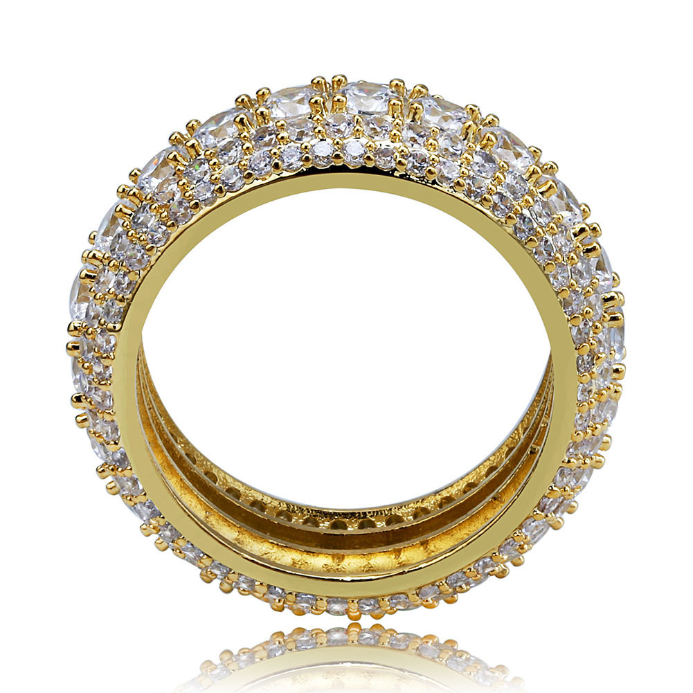 Size 6-12 Hip Hop 5 Rows Clear Cubic Moissanite Ring Gold Sier Colors Classic Punk Male Finger Rings