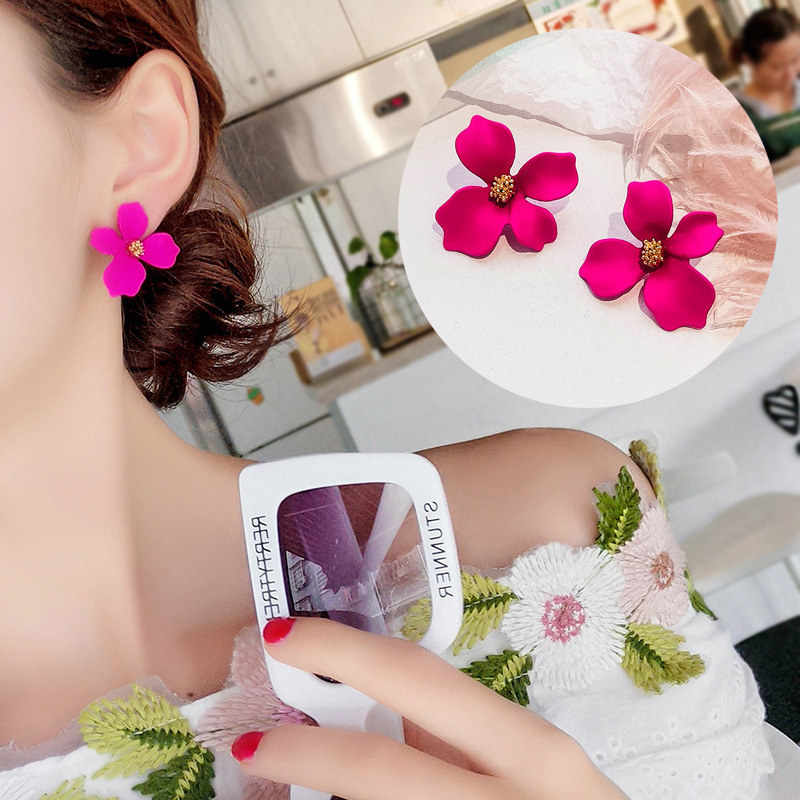 New Fresh Alloy Flowers Stud Earring Jewelry 925 Sterling Silver Ear Needle Earring Women Festival Gift