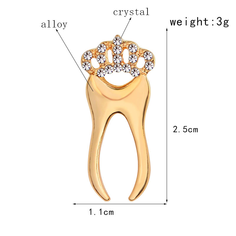 Gold Silver Rose Tooth Brooch Pin With Crystal Crown Dentist Doctor Nurse Graduation Gift Student Badage Lapel Pin Fashion Breastpin