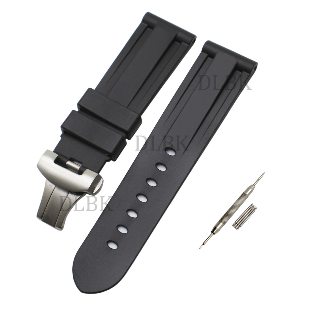 Watchband 24mm Men Watch Bands Black Diving Silicone Rubber Sports Strap Stainless Steel Deployment Buckle +tools for Panerai LUMINOR
Watchband 24mm Men Watch Bands Black Diving Silicone Rubber Sports Strap Stainless Steel Deployment Buckle +tools for Panerai LUMINOR