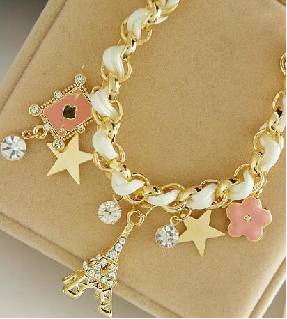 hot Fashion new star flower heart-shaped card rope Eiffel Tower crystal bracelet female fashion classic exquisite