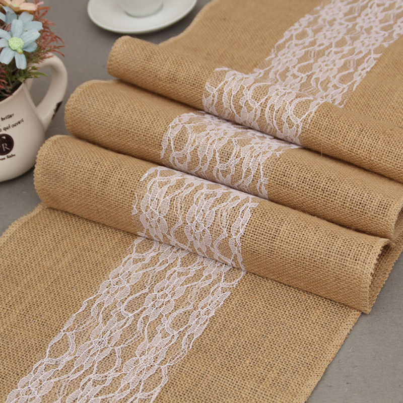 Vintage Linen Burlap Jute Lace New Year Table Runners For Christmas Wedding 30cmx275cm Chemin De Table Restaurant Home Decor