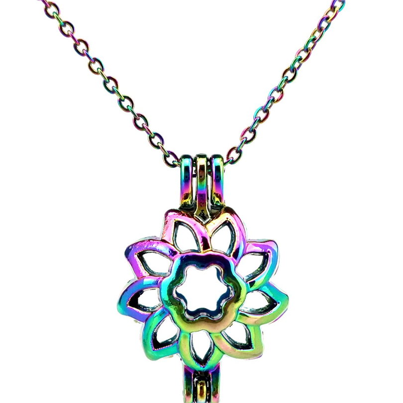 C249 Rainbow Color 27mm Flower Beads Cage Pendant Essential Oil Diffuser Aromatherapy Pearl Cage Locket Pendant Necklace, Silver
C249 Rainbow Color 27mm Flower Beads Cage Pendant Essential Oil Diffuser Aromatherapy Pearl Cage Locket Pendant Necklace, Silver