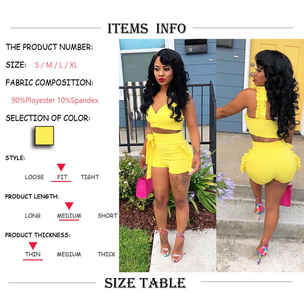2PCS Women Ladies Summer Newest Style High Quality Sleeveless V-Neck Vest+Ruffles Shorts Fashion Clothes Set Size S-XL