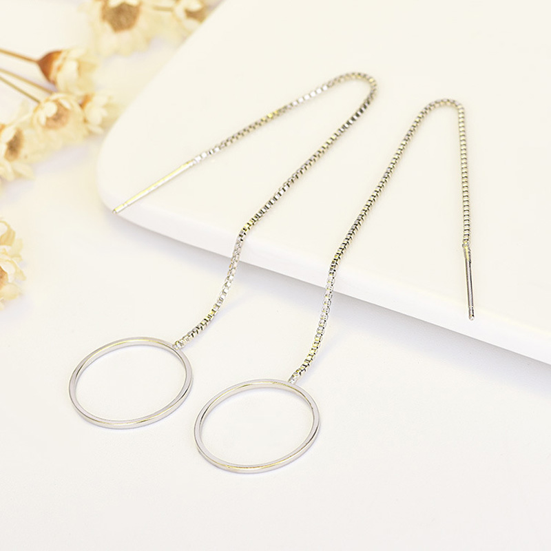 S925 Silver Long Drop Earrings Jewelry Simple Geometric Shape Earring Classic Fashion Women Girls Child Gift