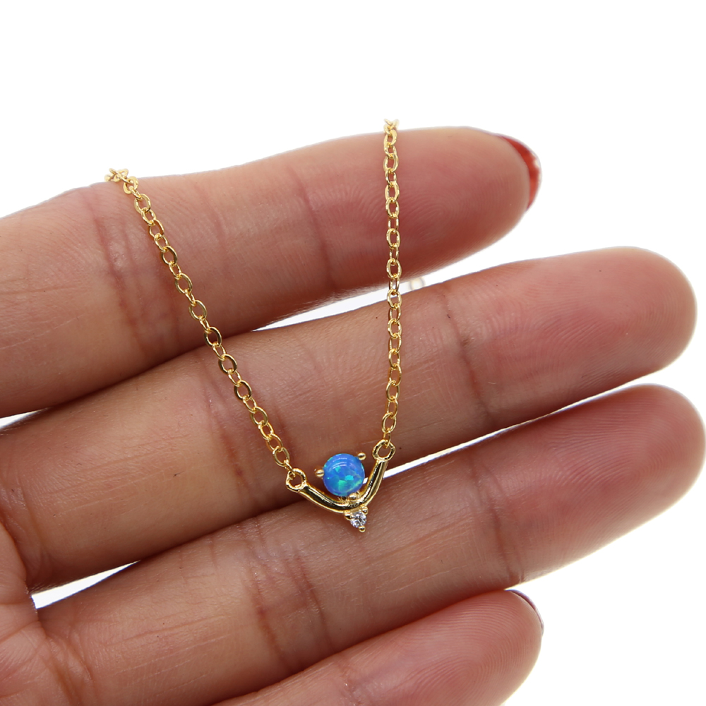 2018 blue fire opal gemstone jewelry necklace simple design elegance lovely girl women coller chain gold plated Gorgeous high quality jewel