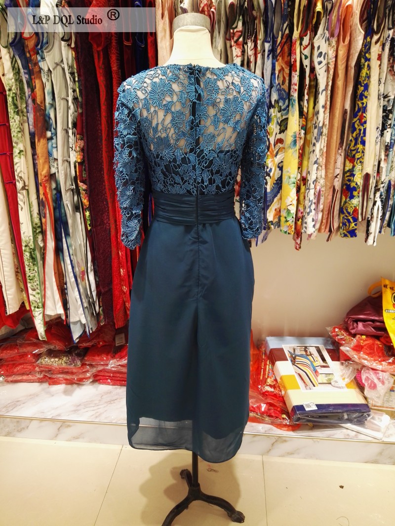 Hunter Green Mother of the Bride Dresses Lace Chiffon Real Pictures Mother's Dresses Tea-Length Mothers Party Gowns Zipper Back Custom Made