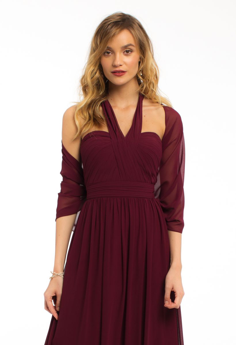 New Summer Chiffon Bridesmaid Dresses Long Ruched A-line Maid of Honor Dresses Plus Size Formal Party Evening Gowns With Shawl