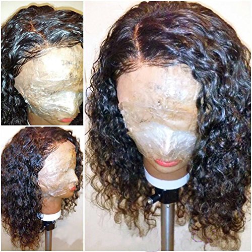 Curly pre plucked lace wig short bob hair 360 lace frontal wig cap water wave 360 for black women 180%density 14inch
