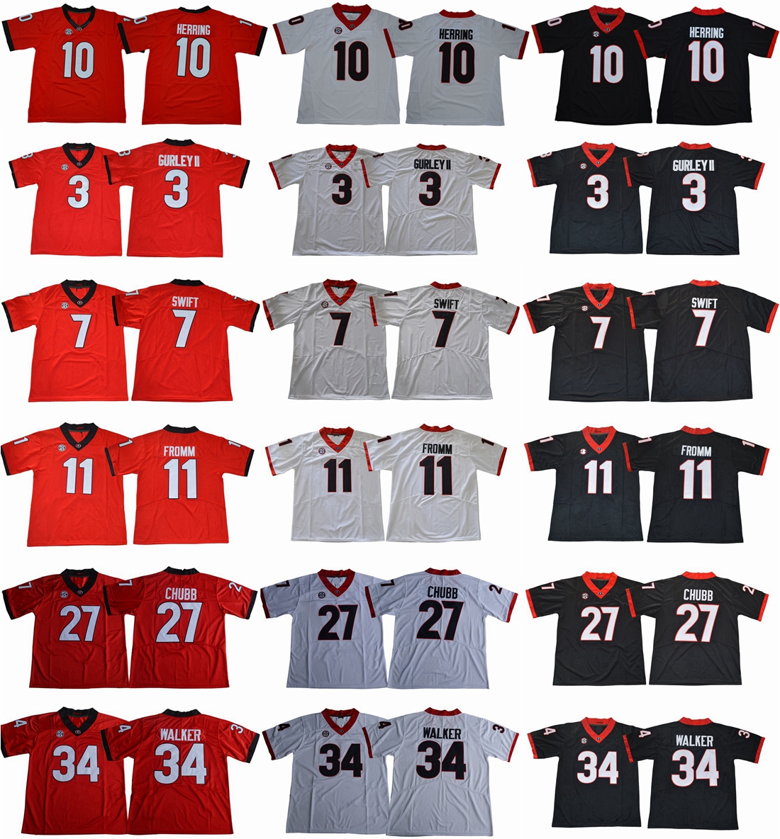 2018 Georgia Bulldogs 10 Malik Herring 11 Jake Fromm D'Andre Swift Nick Chubb 34 Herchel Walker 3 Todd Gurley II College Football Jerseys, White 
2018 Georgia Bulldogs 10 Malik Herring 11 Jake Fromm D'Andre Swift Nick Chubb 34 Herchel Walker 3 Todd Gurley II College Football Jerseys, White