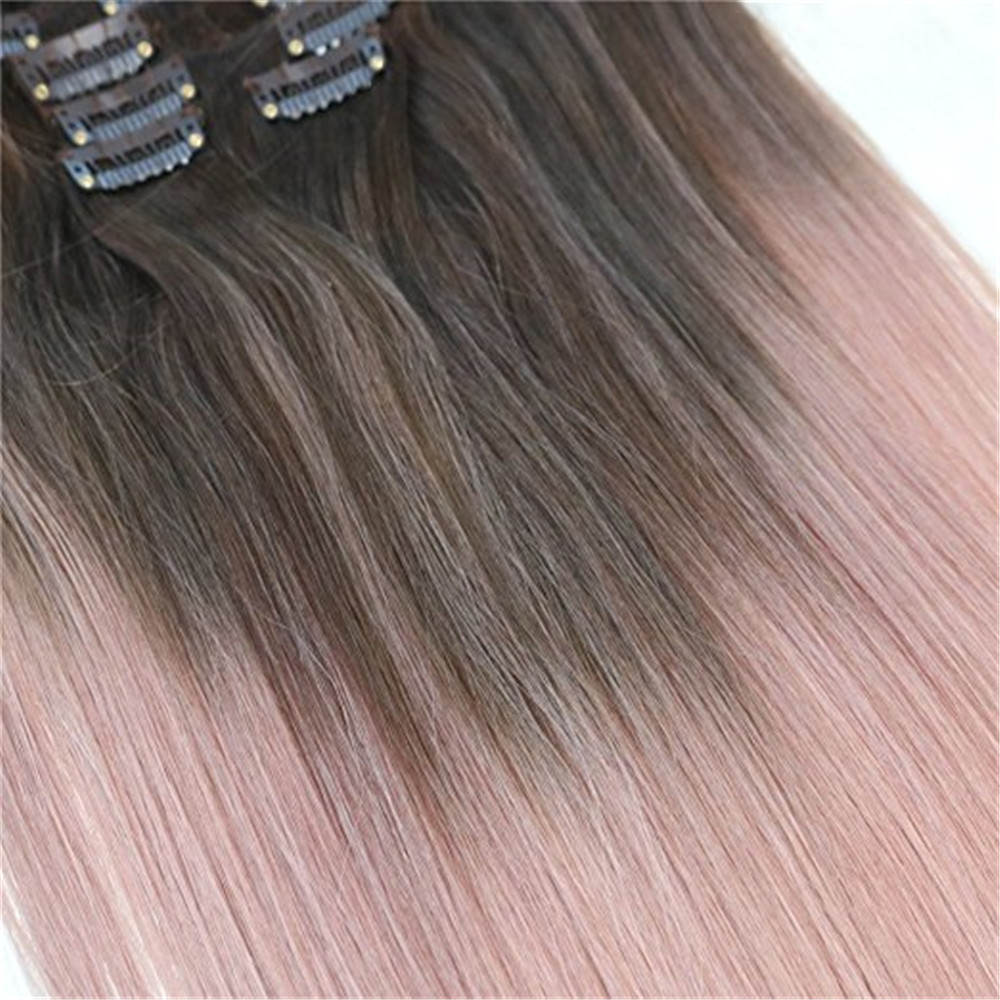 Omber Balayage Rose Gold One Piece Clip in Hair Extensions 5 clips Straight Remy Hair Salon Quality 9A Grade 3/4 Full Head
