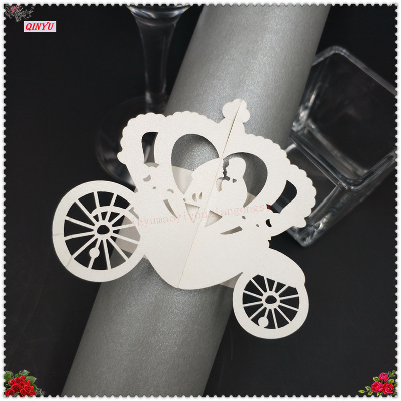 100PCS Wedding Car Shaped Napkin Rings Pearlscent Paper Cards Towel Buckle Serviette Table Decoration 7ZSH884