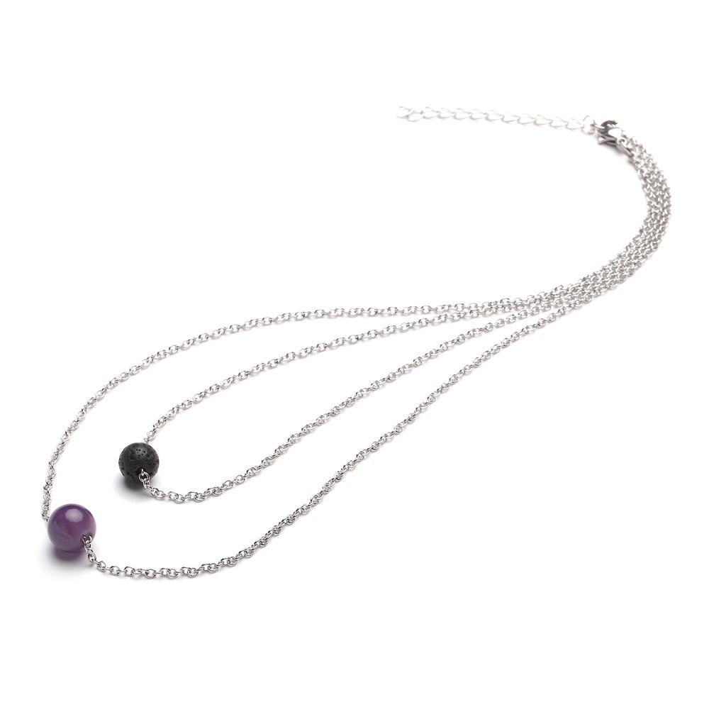 New 8mm Lava Rock and 10mm 7 color Chakra Stone pendant Multi-layered necklaces Silver Stainless steel chain For women Fashion Jewelry