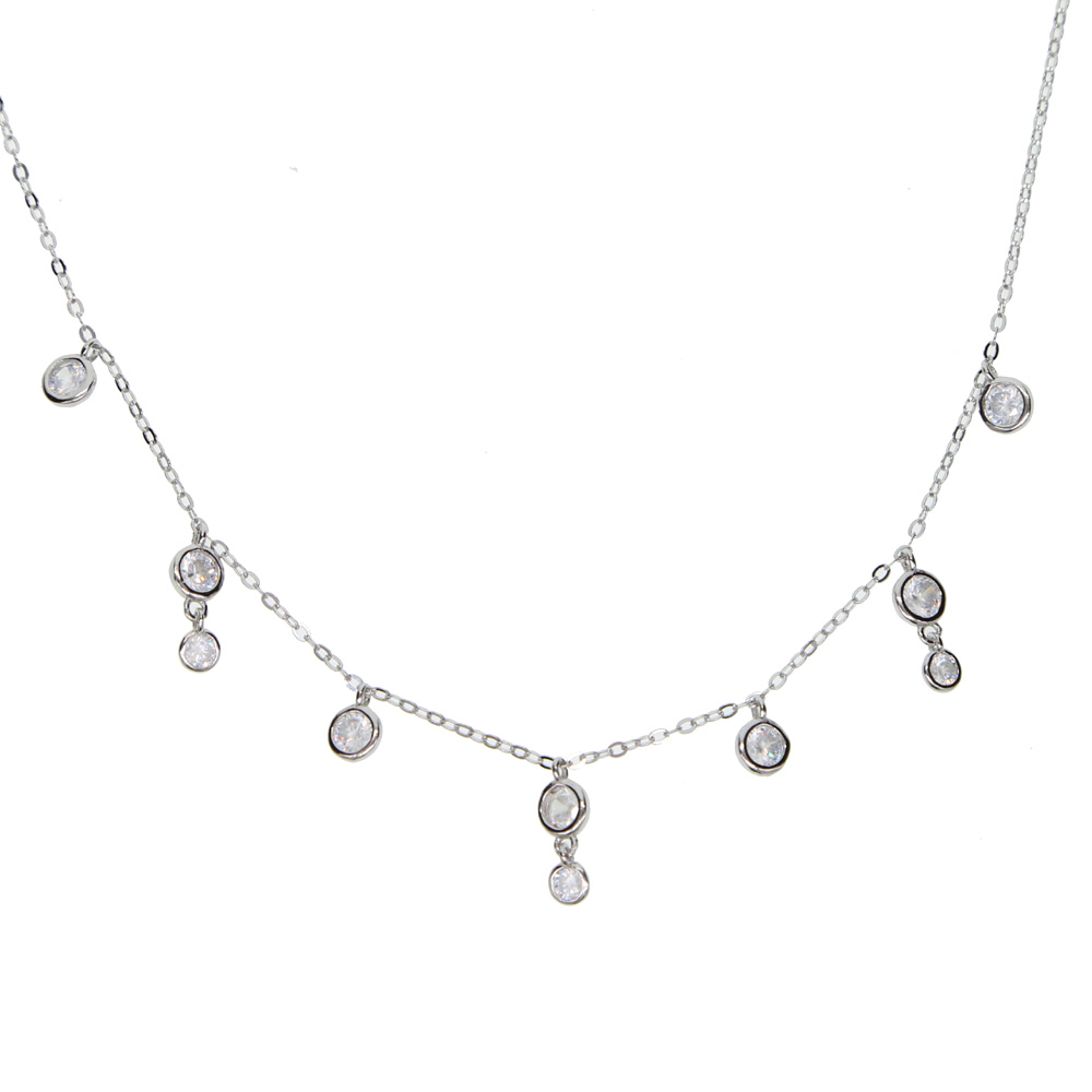Cz diamond drop charm necklace choker collarbone bezel round cz charm lovely adorable women gift 925 sterling silver jewelry