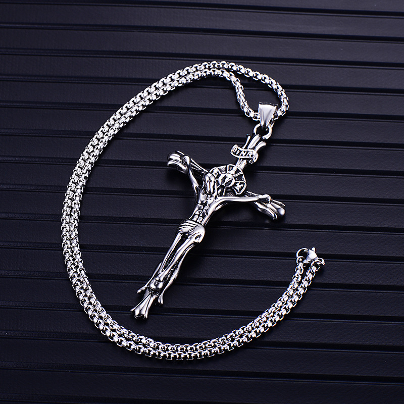 Mens Retro Jesus Cross Pendant Necklace Stainless Steel Gold Plated Fashion Jewelry Gift Non-fading Not Sensitive
