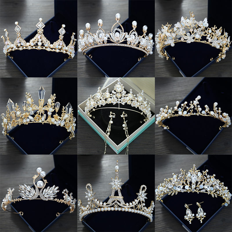 Wedding Tiara Pearls Queen Rhinestone Crystal Tiara Crown Pageant Hair Accessories Bridal Headpiece Discount For Wedding Dresses Cheap