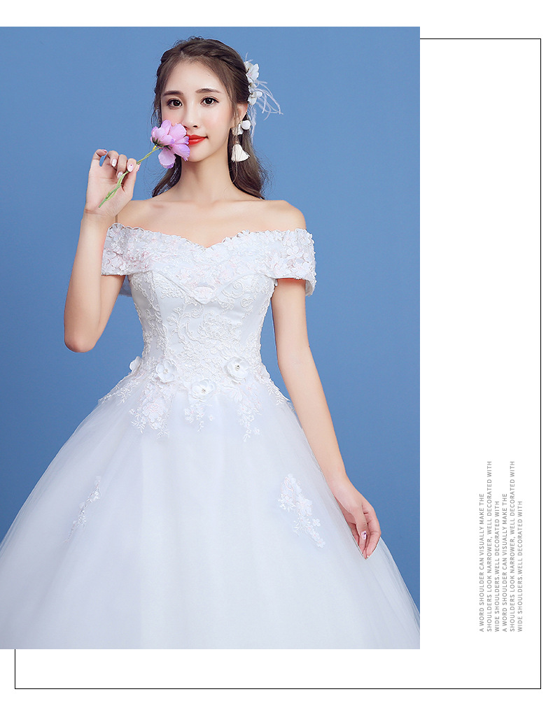 2018 New Arrival Mrs Win Applicue Wedding Dress Lace Boat Neck Sweep Brush Train Bridal Gown Lace Up Cap Sleeve Frock Dress