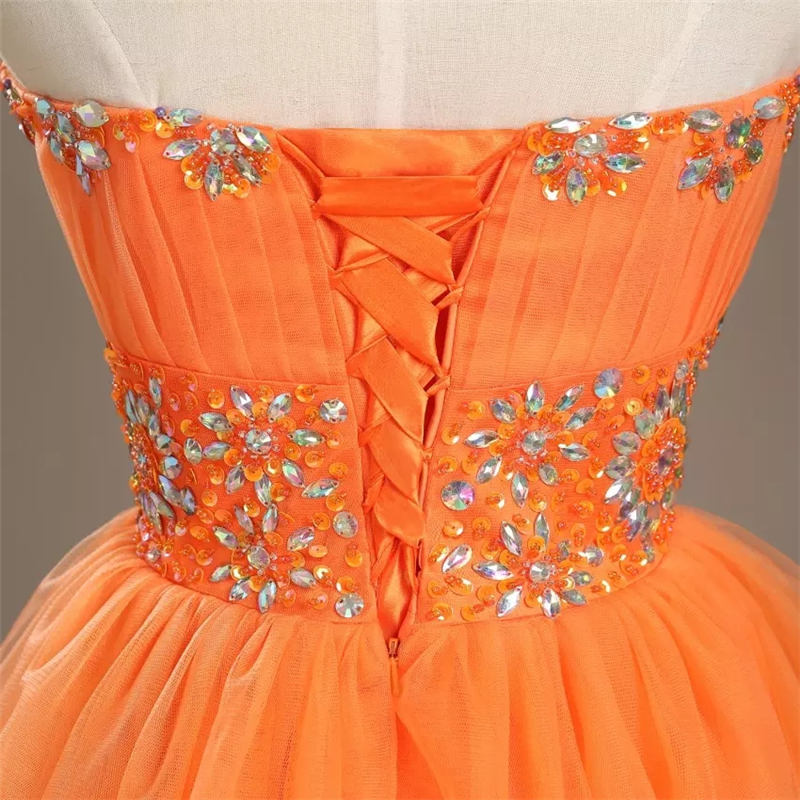 Latest Short Orange Homecoming Dresses 2019 Beaded Crystal Appliques A-Line Prom Cocktail Graduation Gown QC1241