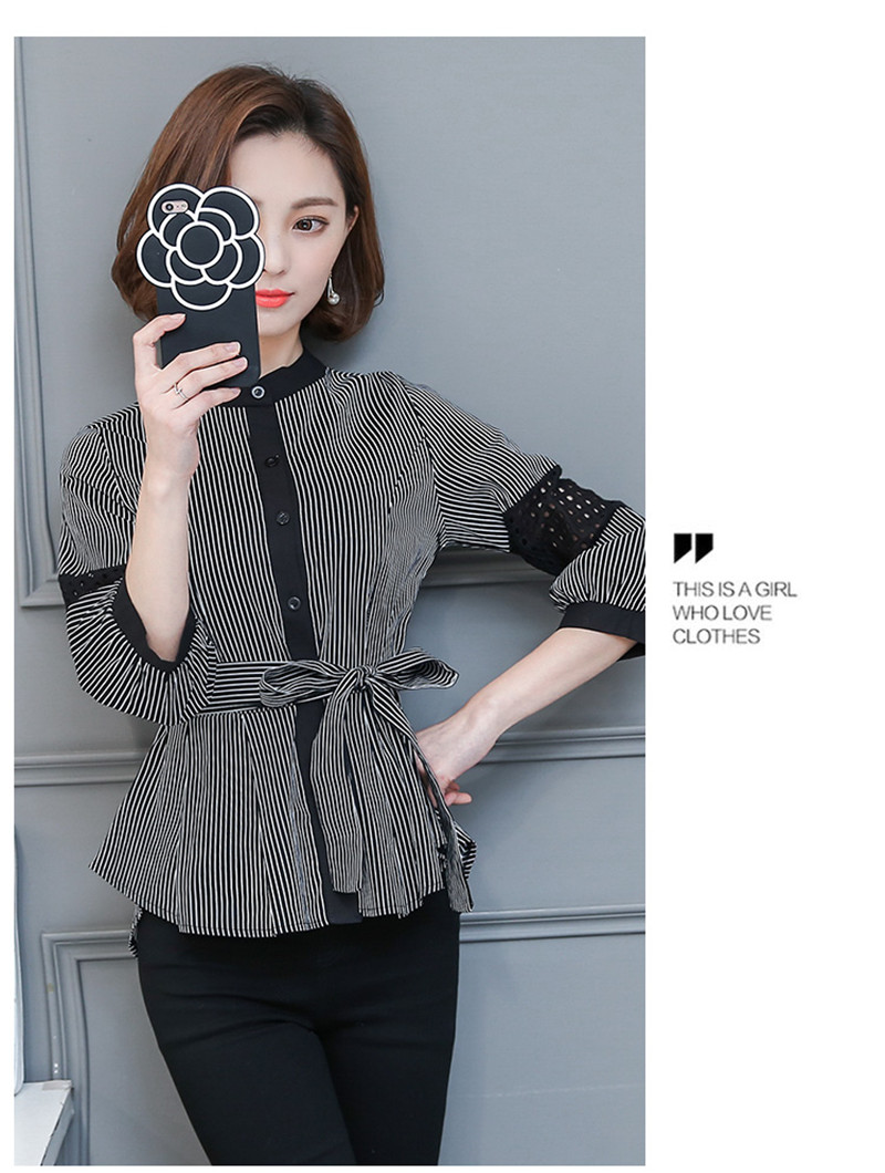 White Shirt Female 2018 Striped Blouses Elegant Tunique Ladies Office Shirts Kimono Blouse Women Tops Bow Slim Blusa Mujer C3160