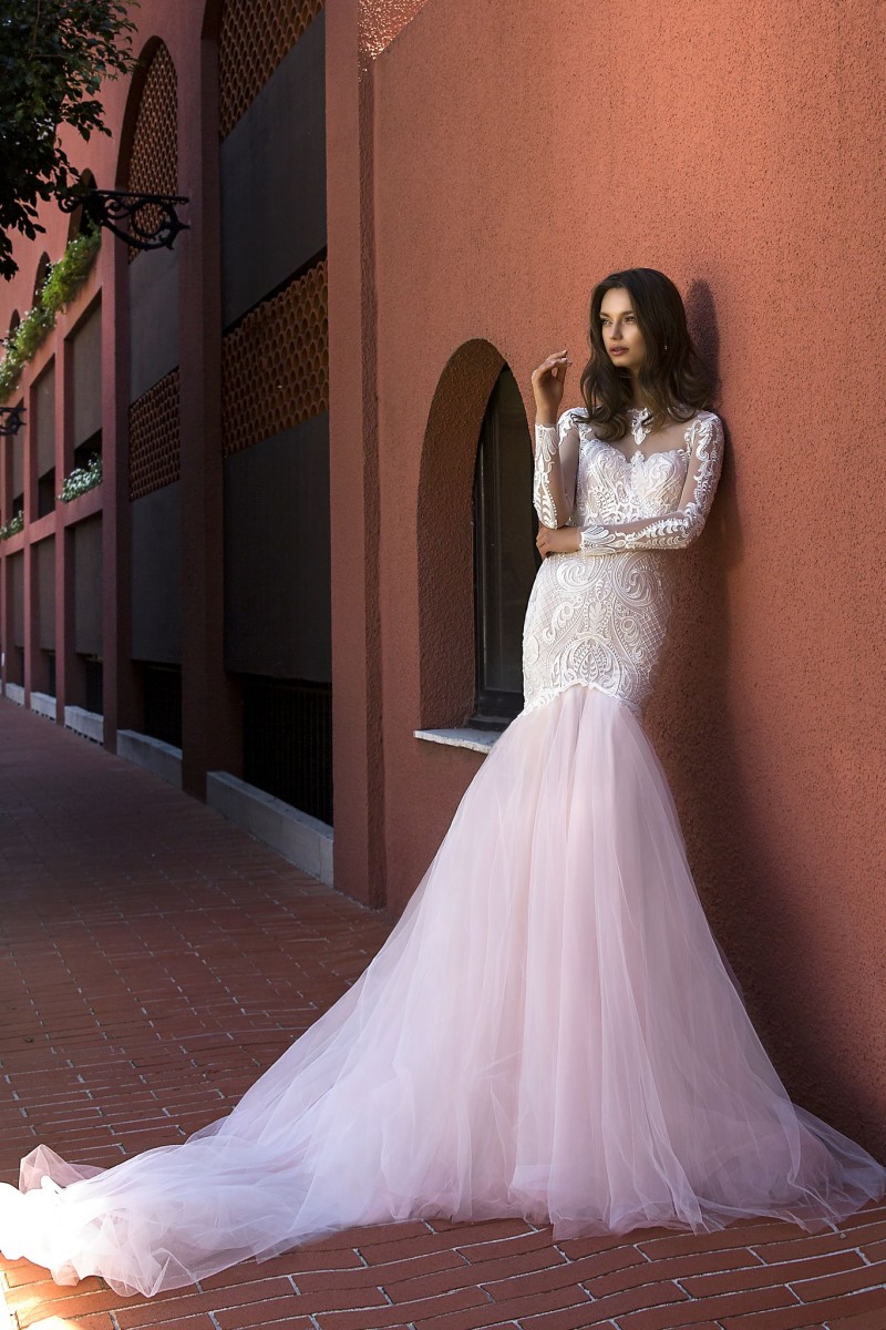 Vintage Tina Valerdi 2019 Mermaid Wedding Dresses Long Sleeves Blush Pink Lace Backless Bridal Gowns Dubai Arabic Vestidos Wedding Dress