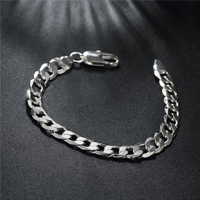 8M flattened side chain - male money silver plated bracelet SPB246; New arrival men and women 925 silver bracelet Link, Chain