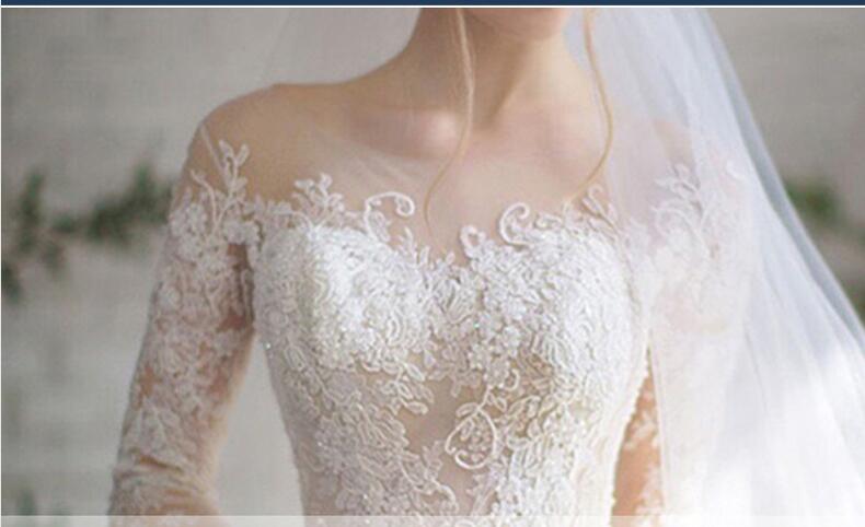 long half sleeve muslim lace wedding dress high quality 2017 bride simple bridal gown real photo wedding-dress vestido de noiva