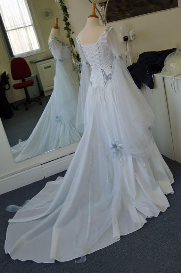 vintage celtic gothic corset wedding dresses long sleeve plus size medieval halloween ocn bridal gowns
