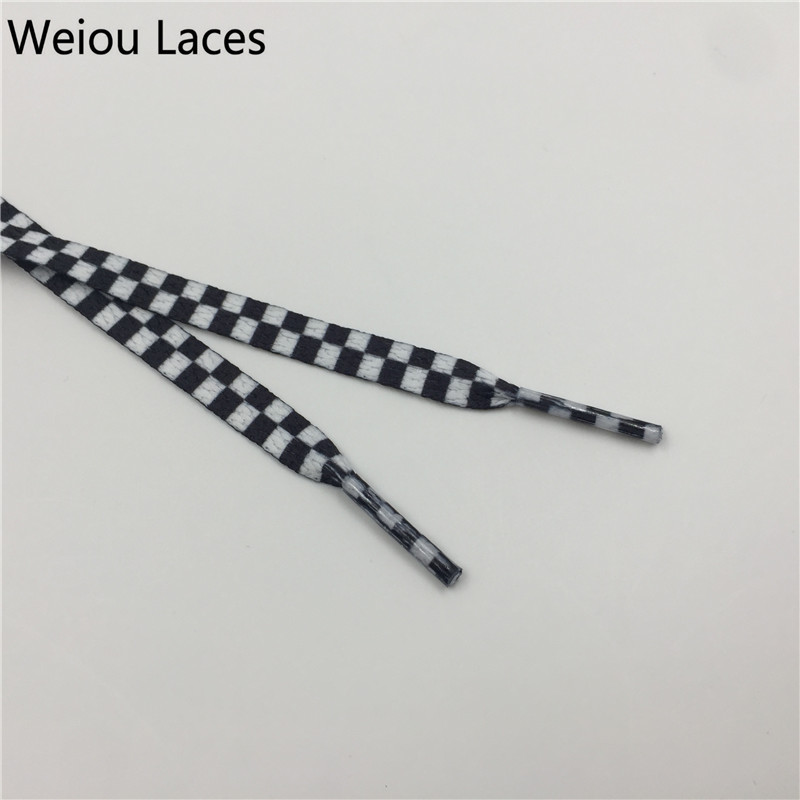 Weiou Black & White Printies Checkered Flat Shoe Laces Flatties for Skater Boot 160cm silk screen printing shoelace