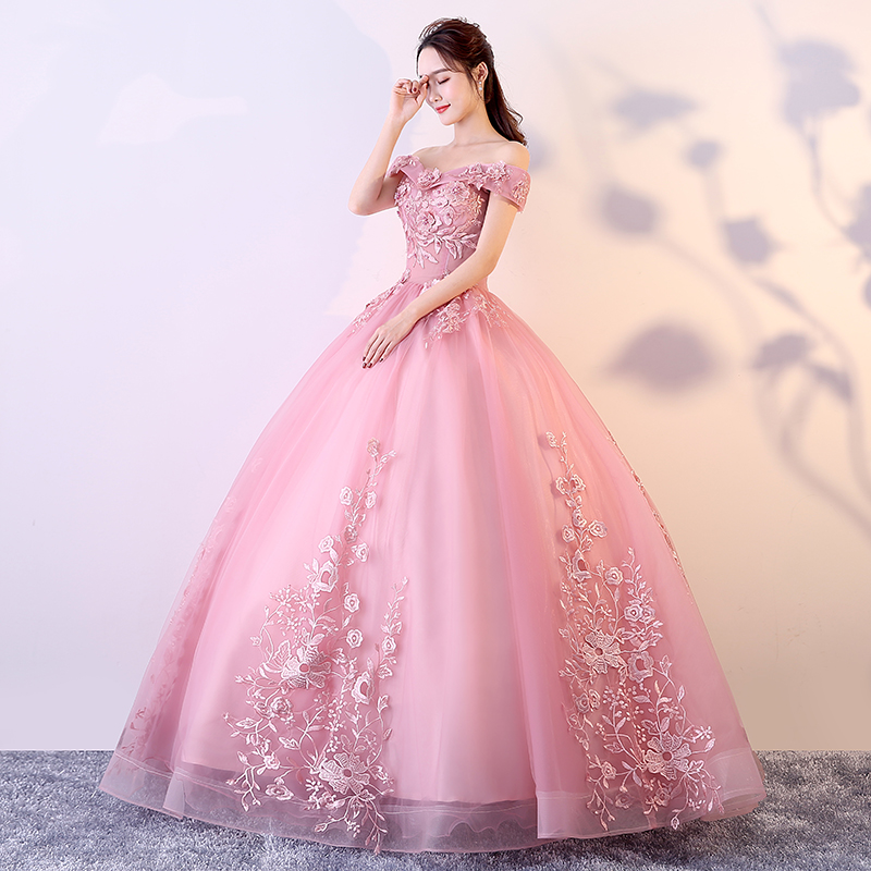2018 New Arrival Boat Neck Beautiful and Comfortable Eveninng Dress with vivid flowers for Show Wedding Party and Portrait photo
