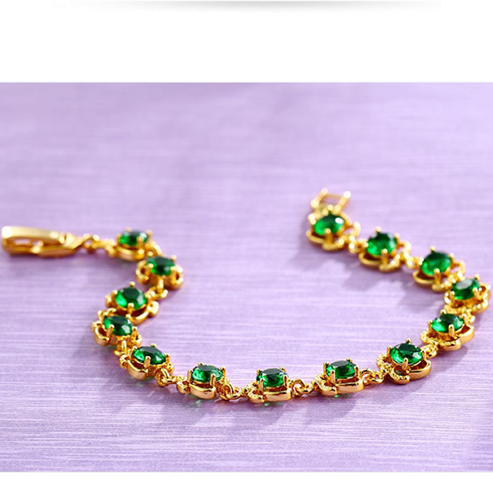 Emerald Bracelet Sparkling Jewelry 18k Yellow Gold Filled Girls Womens Bracelet Wrist Chain Gift 18cm Long Beautiful Gift