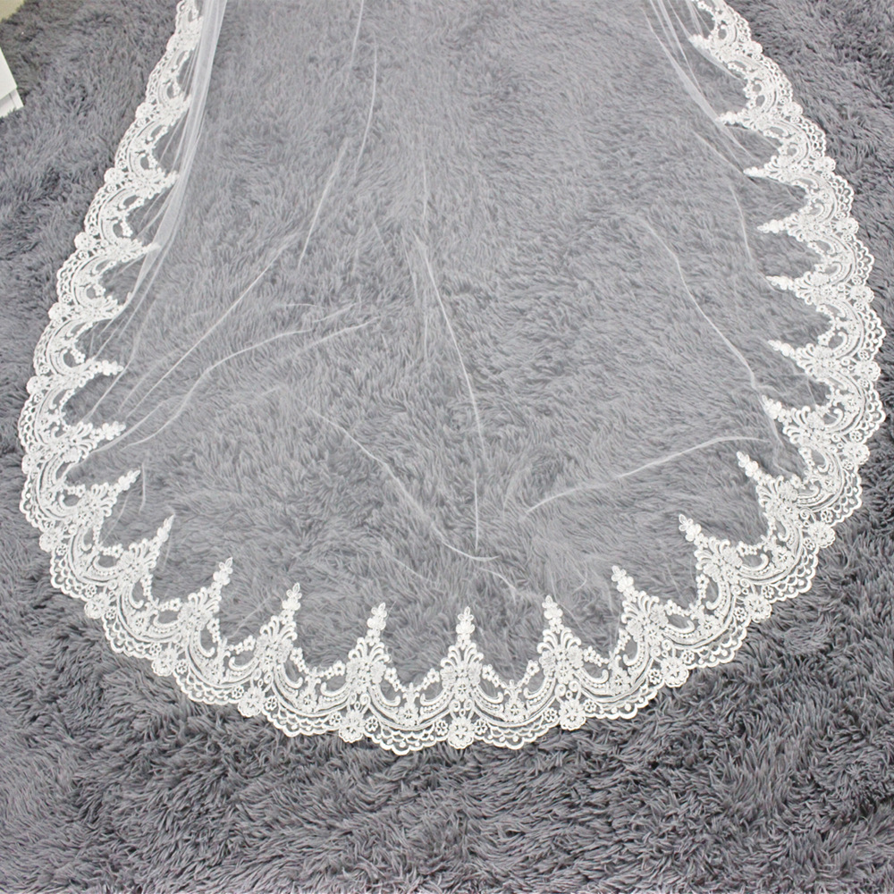 2019 new real photos White/Ivory 3M Cathedral Length Lace Edge Long Bridal Head Veil With Comb Wedding Accessories velos de novia