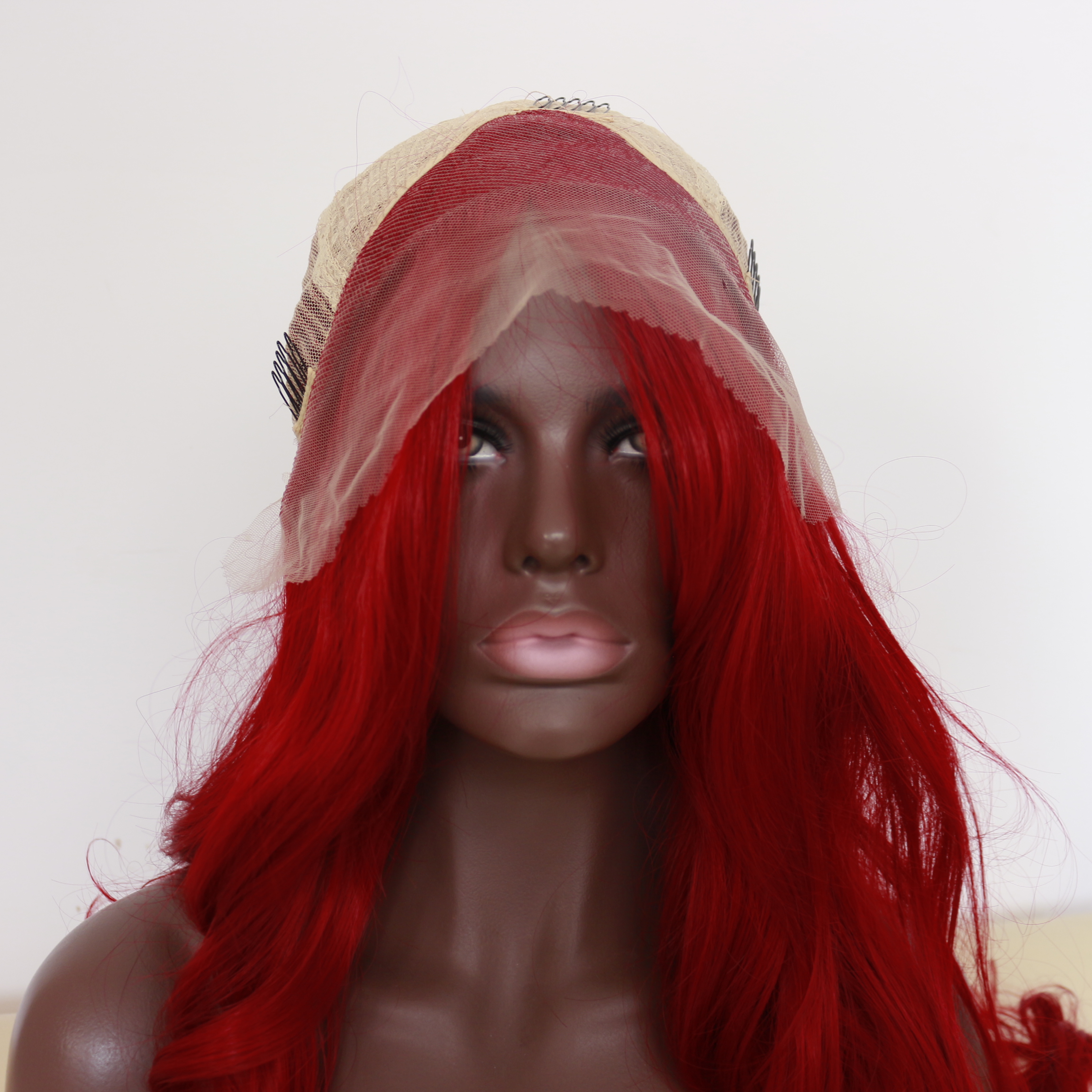 Sexy Burgundy Red Body Wave Long Wigs with baby hair Glueless Brazilian Synthetic Lace Front Wigs for Black Women Heat Resista