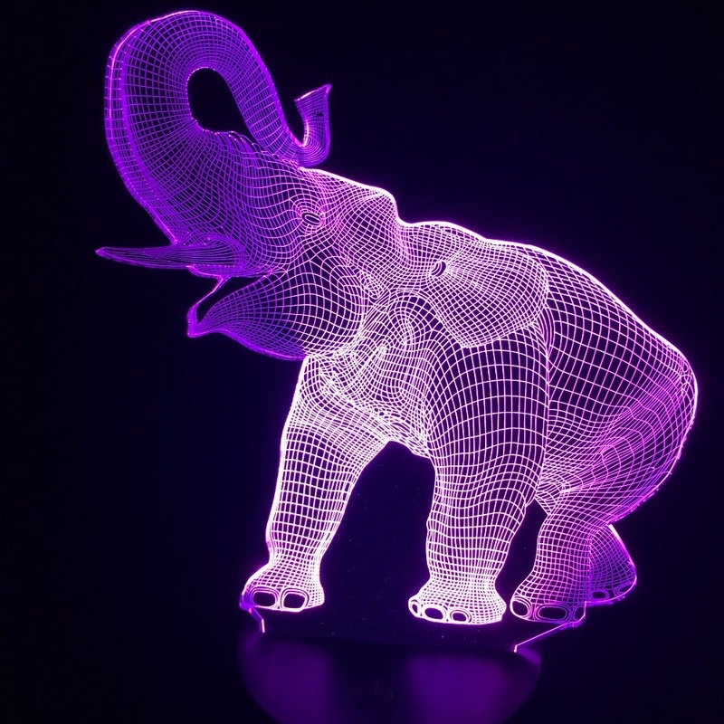 Amazing 3D Illusion LED Table Lamp Night Light with Animal Elephant Shape Touch 7 Colors Change Effect