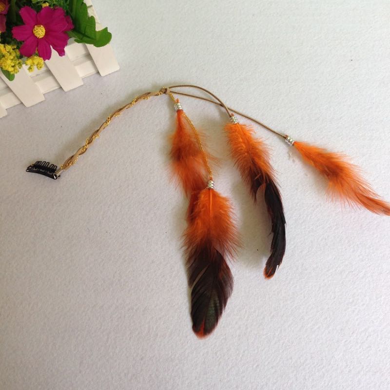 Handmade Bohemia Feather Hair Barrettes Fashion Colorful Pigtail With Metal Chain Card BB Clip 8 Colors Wholesale