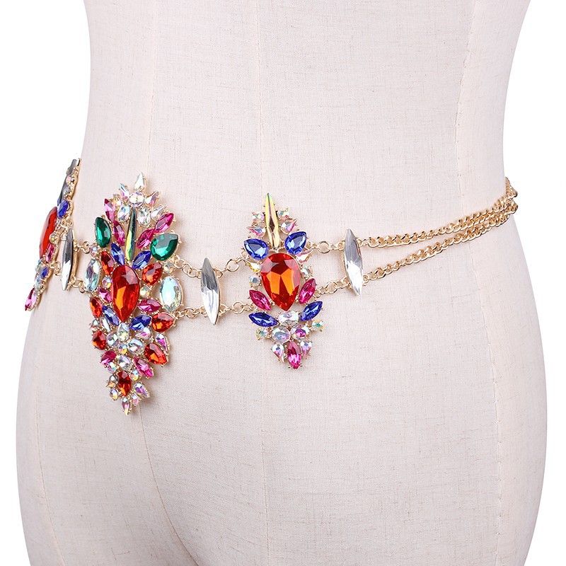Sexy Bridal Body Chain Jewelry Sparkling Colorful Rhinestone Crystasl Bikini Beach Wedding Party